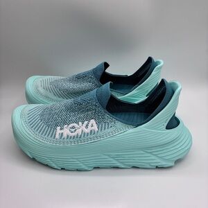 Hoka Restore TC slip-on recovery shoe in the Ocean Mist/Sunlit Ocean SZ W12/M11